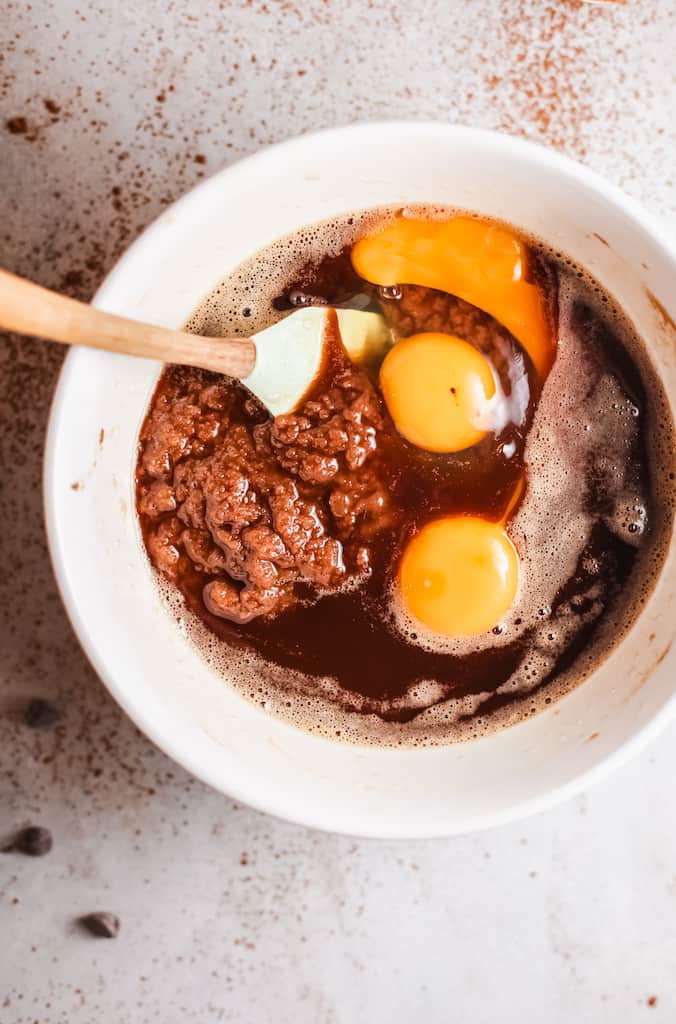 bowl with chocolate and eggs mixture