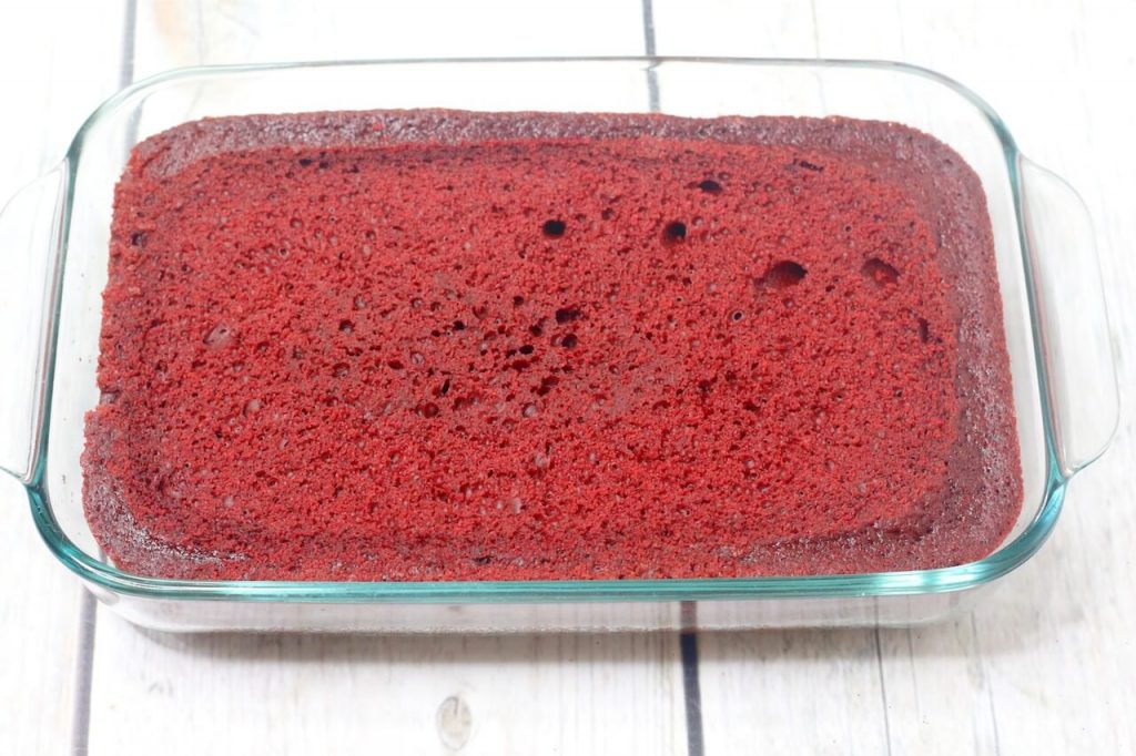 baked red velvet cake in pan