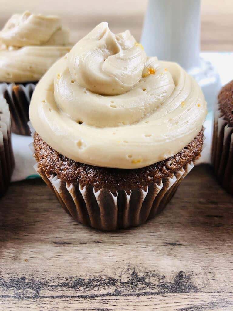 dr pepper cupcake with frosting. 