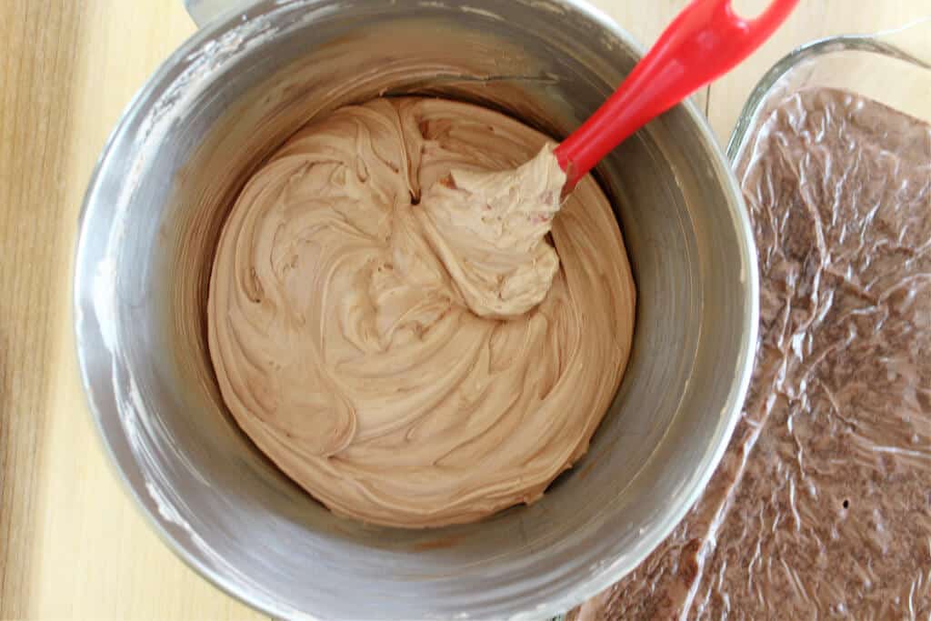 French silk pie filling mixed in a bowl.