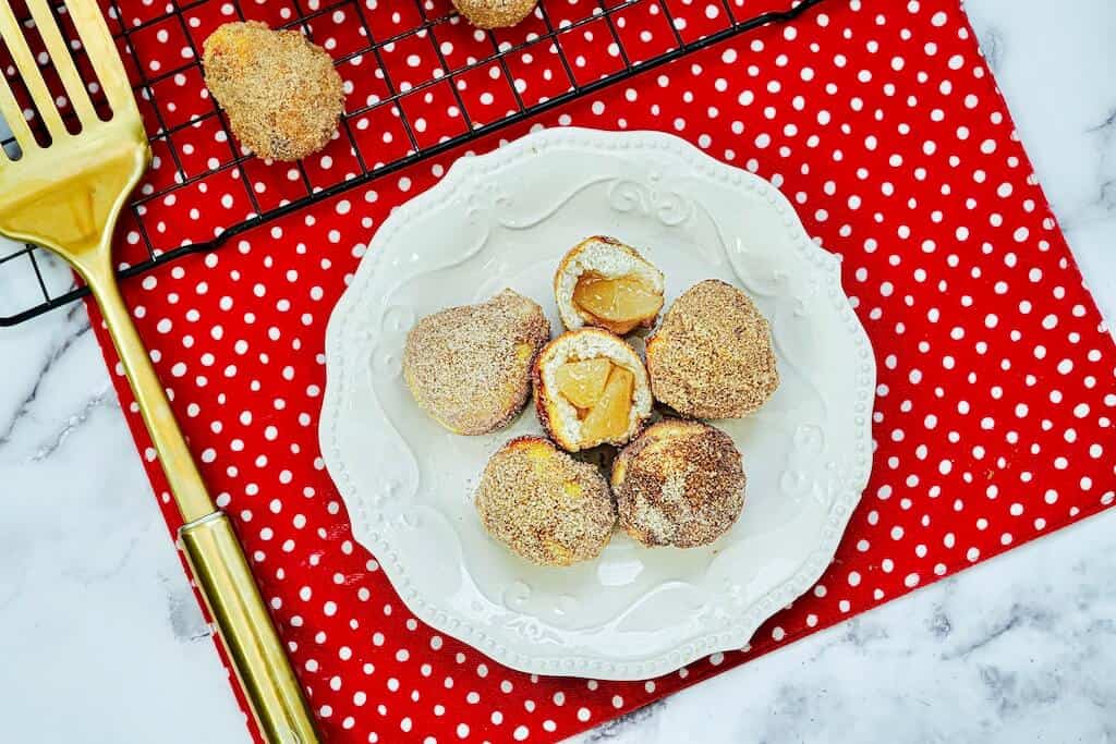 Air Fryer Apple Donut Holes on a plate. 