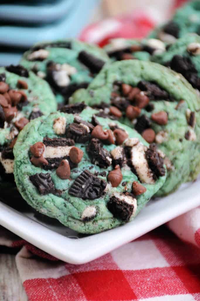 close up of Cookie with oreos and chocolate chips on top.
